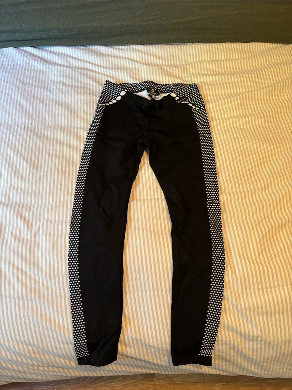 Women's Black Leggings with White Polka Side Panels